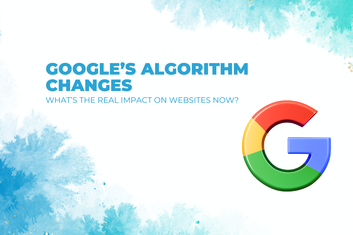 Illustration of Google algorithm updates affecting SEO, featuring ranking fluctuations, search analytics, and digital marketing strategies.